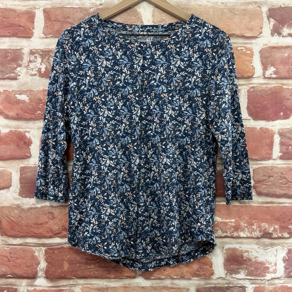 Westbound T Shirt Womens Small Blue Multicolor Floral Abstract Leaves Casual Top